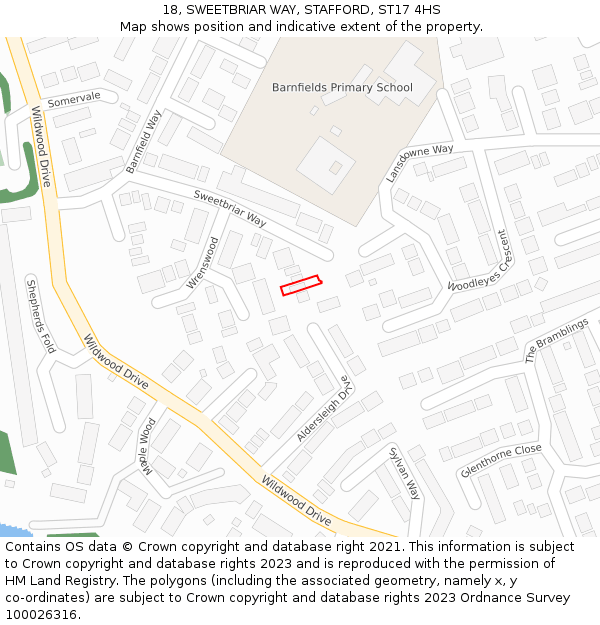 18, SWEETBRIAR WAY, STAFFORD, ST17 4HS: Location map and indicative extent of plot