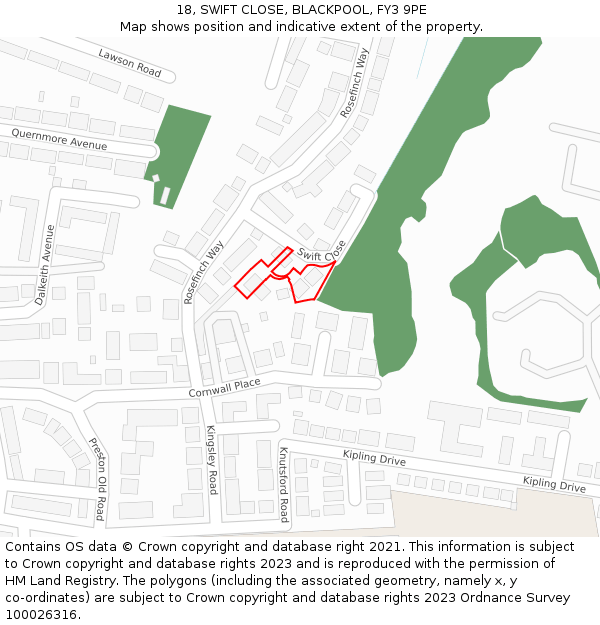 18, SWIFT CLOSE, BLACKPOOL, FY3 9PE: Location map and indicative extent of plot