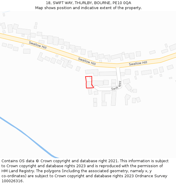 18, SWIFT WAY, THURLBY, BOURNE, PE10 0QA: Location map and indicative extent of plot