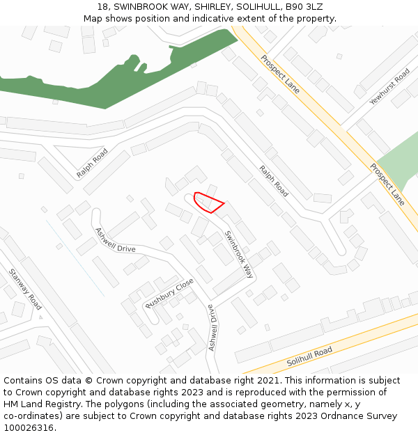 18, SWINBROOK WAY, SHIRLEY, SOLIHULL, B90 3LZ: Location map and indicative extent of plot