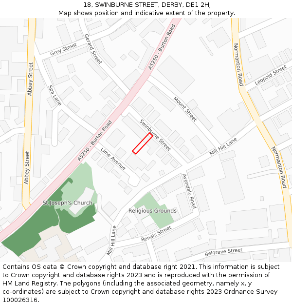 18, SWINBURNE STREET, DERBY, DE1 2HJ: Location map and indicative extent of plot