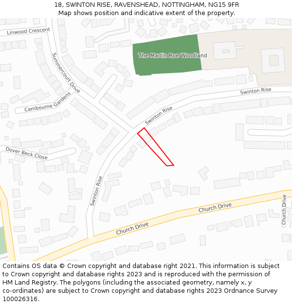 18, SWINTON RISE, RAVENSHEAD, NOTTINGHAM, NG15 9FR: Location map and indicative extent of plot