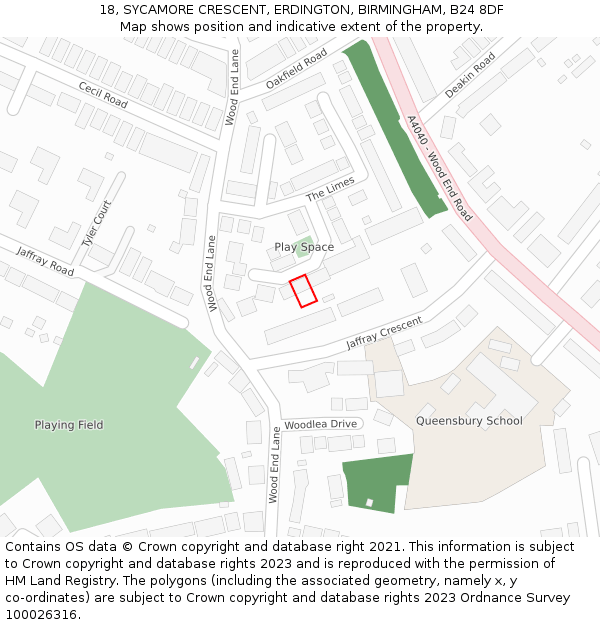 18, SYCAMORE CRESCENT, ERDINGTON, BIRMINGHAM, B24 8DF: Location map and indicative extent of plot