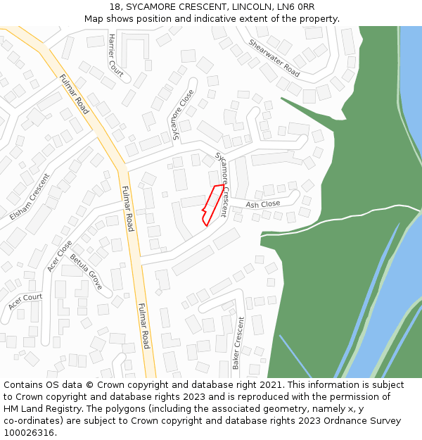 18, SYCAMORE CRESCENT, LINCOLN, LN6 0RR: Location map and indicative extent of plot