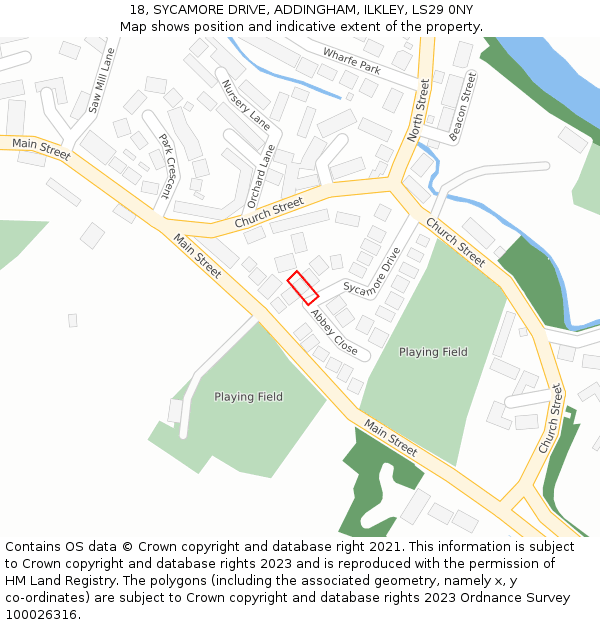 18, SYCAMORE DRIVE, ADDINGHAM, ILKLEY, LS29 0NY: Location map and indicative extent of plot