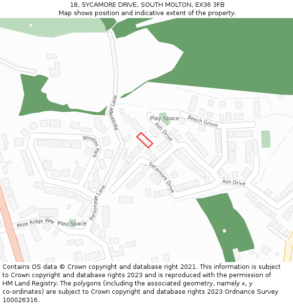 18, SYCAMORE DRIVE, SOUTH MOLTON, EX36 3FB: Location map and indicative extent of plot