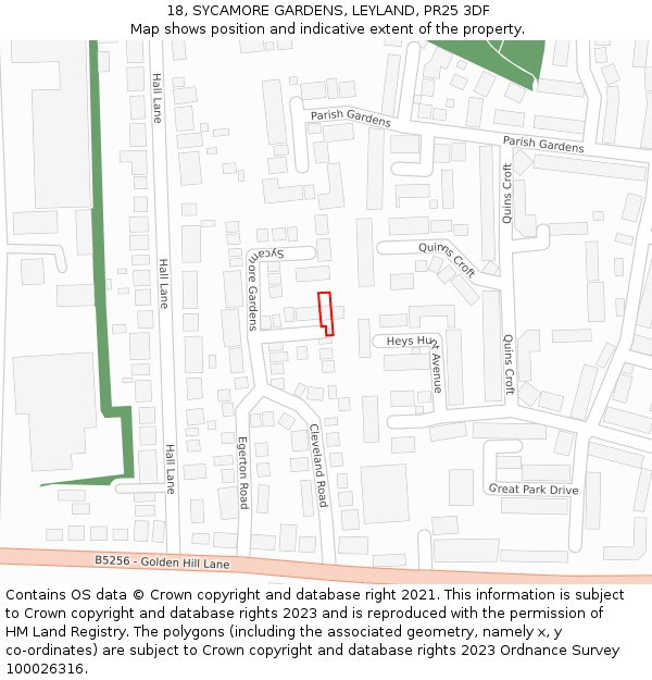 18, SYCAMORE GARDENS, LEYLAND, PR25 3DF: Location map and indicative extent of plot
