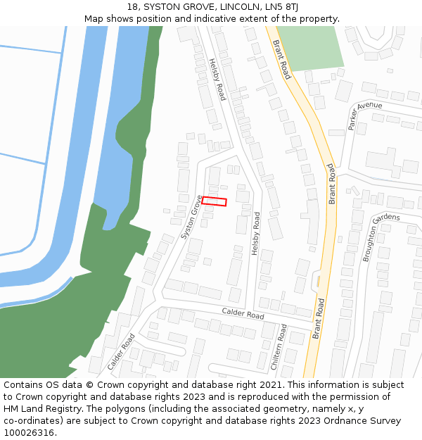 18, SYSTON GROVE, LINCOLN, LN5 8TJ: Location map and indicative extent of plot