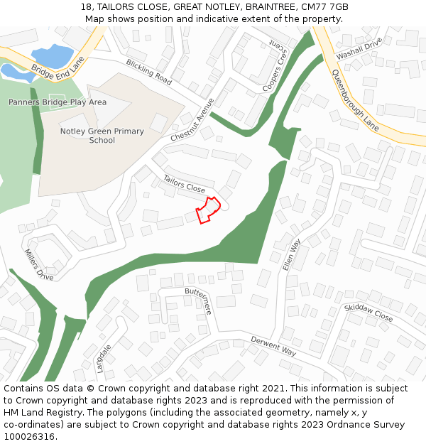 18, TAILORS CLOSE, GREAT NOTLEY, BRAINTREE, CM77 7GB: Location map and indicative extent of plot