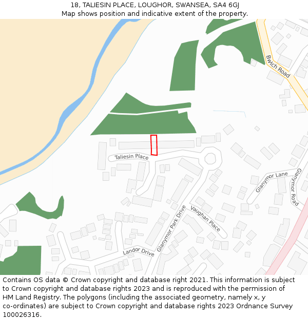 18, TALIESIN PLACE, LOUGHOR, SWANSEA, SA4 6GJ: Location map and indicative extent of plot