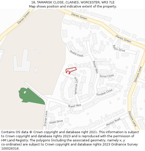 18, TAMARISK CLOSE, CLAINES, WORCESTER, WR3 7LE: Location map and indicative extent of plot