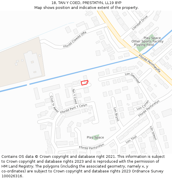 18, TAN Y COED, PRESTATYN, LL19 8YP: Location map and indicative extent of plot