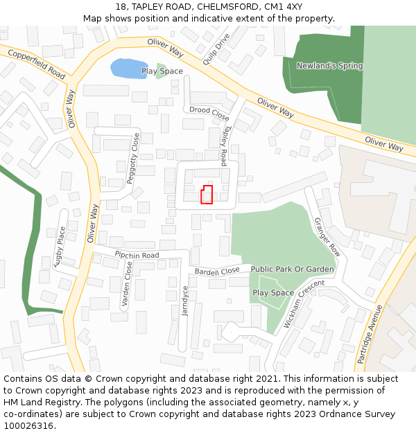 18, TAPLEY ROAD, CHELMSFORD, CM1 4XY: Location map and indicative extent of plot