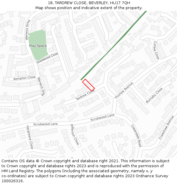 18, TARDREW CLOSE, BEVERLEY, HU17 7QH: Location map and indicative extent of plot