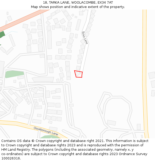 18, TARKA LANE, WOOLACOMBE, EX34 7AT: Location map and indicative extent of plot