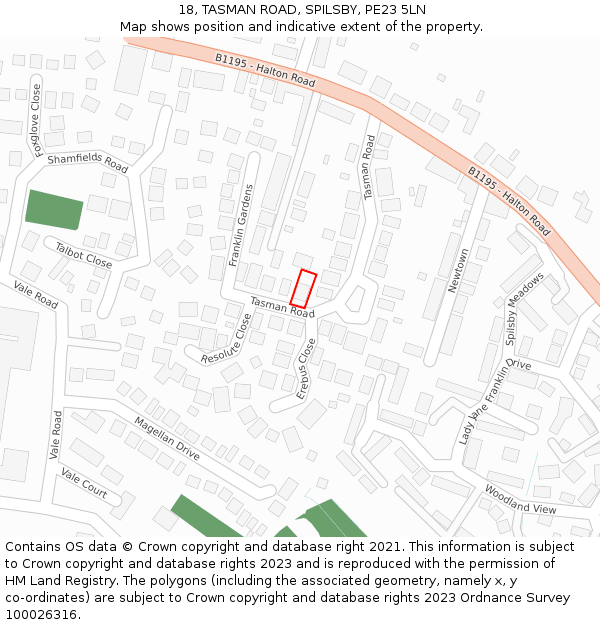 18, TASMAN ROAD, SPILSBY, PE23 5LN: Location map and indicative extent of plot