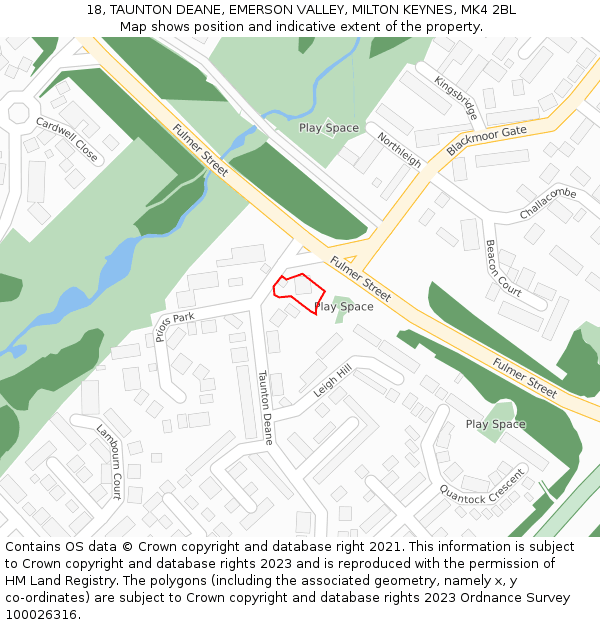 18, TAUNTON DEANE, EMERSON VALLEY, MILTON KEYNES, MK4 2BL: Location map and indicative extent of plot