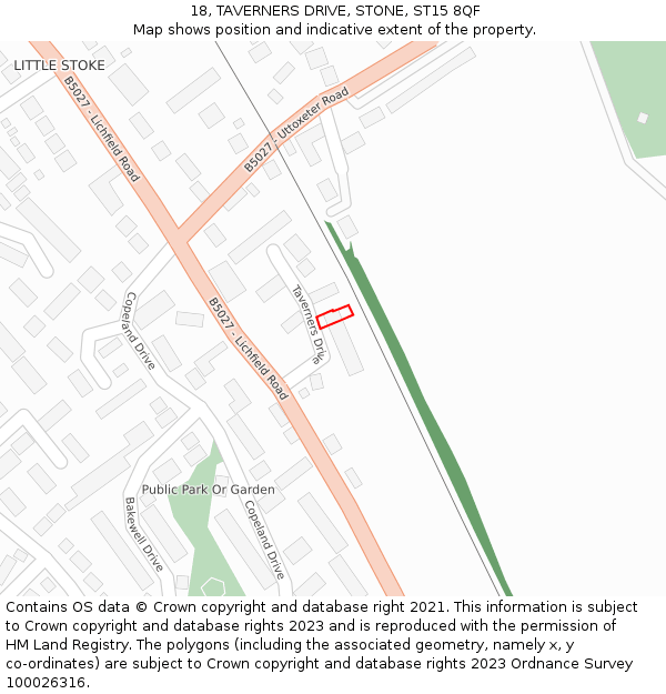 18, TAVERNERS DRIVE, STONE, ST15 8QF: Location map and indicative extent of plot