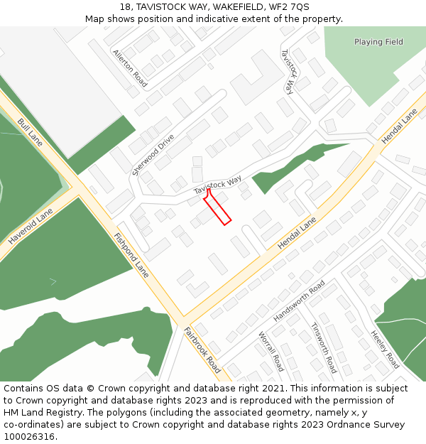 18, TAVISTOCK WAY, WAKEFIELD, WF2 7QS: Location map and indicative extent of plot