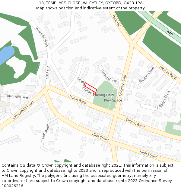 18, TEMPLARS CLOSE, WHEATLEY, OXFORD, OX33 1PA: Location map and indicative extent of plot