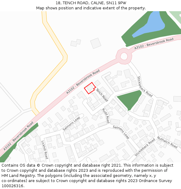 18, TENCH ROAD, CALNE, SN11 9PW: Location map and indicative extent of plot