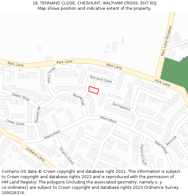 18, TENNAND CLOSE, CHESHUNT, WALTHAM CROSS, EN7 6DJ: Location map and indicative extent of plot
