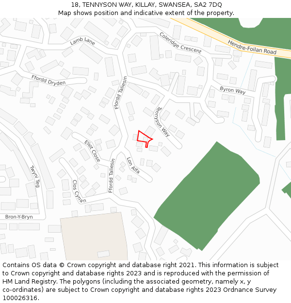 18, TENNYSON WAY, KILLAY, SWANSEA, SA2 7DQ: Location map and indicative extent of plot