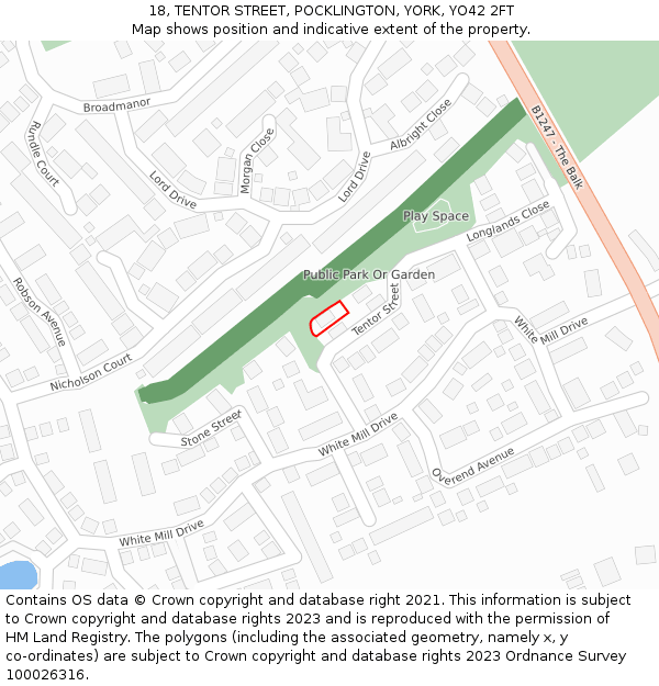 18, TENTOR STREET, POCKLINGTON, YORK, YO42 2FT: Location map and indicative extent of plot