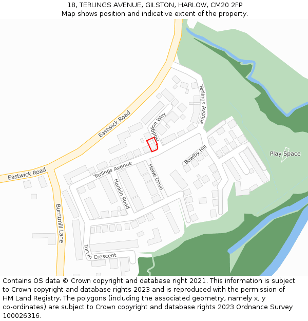 18, TERLINGS AVENUE, GILSTON, HARLOW, CM20 2FP: Location map and indicative extent of plot