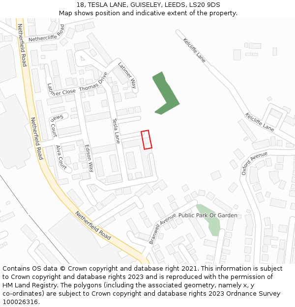 18, TESLA LANE, GUISELEY, LEEDS, LS20 9DS: Location map and indicative extent of plot