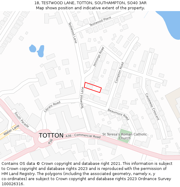 18, TESTWOOD LANE, TOTTON, SOUTHAMPTON, SO40 3AR: Location map and indicative extent of plot