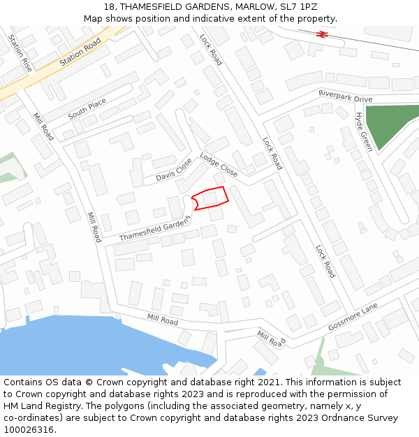 18, THAMESFIELD GARDENS, MARLOW, SL7 1PZ: Location map and indicative extent of plot