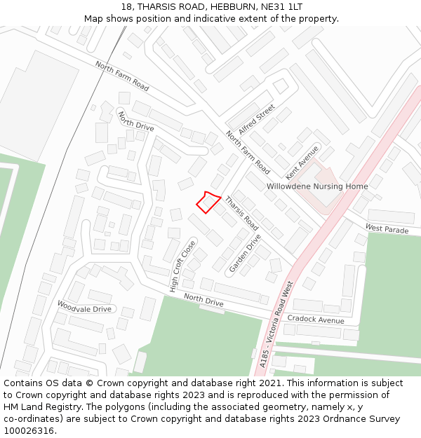 18, THARSIS ROAD, HEBBURN, NE31 1LT: Location map and indicative extent of plot
