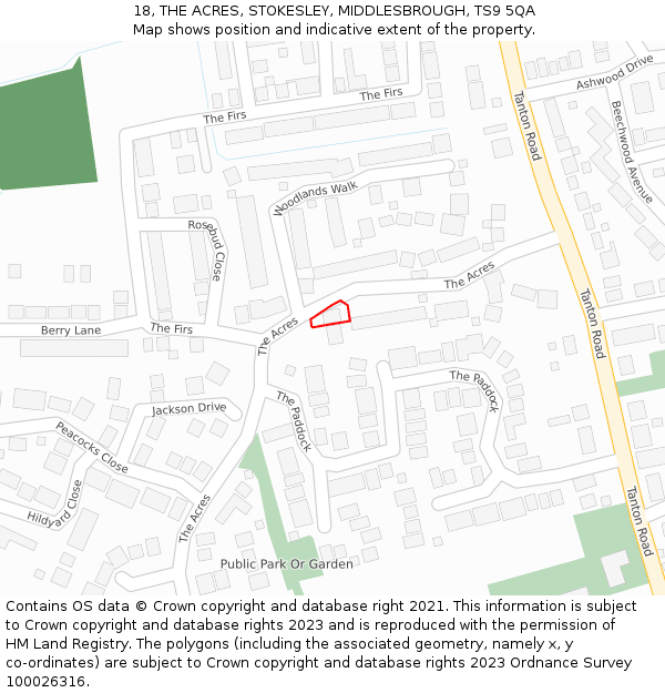 18, THE ACRES, STOKESLEY, MIDDLESBROUGH, TS9 5QA: Location map and indicative extent of plot