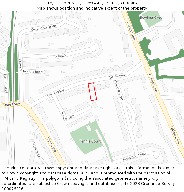 18, THE AVENUE, CLAYGATE, ESHER, KT10 0RY: Location map and indicative extent of plot