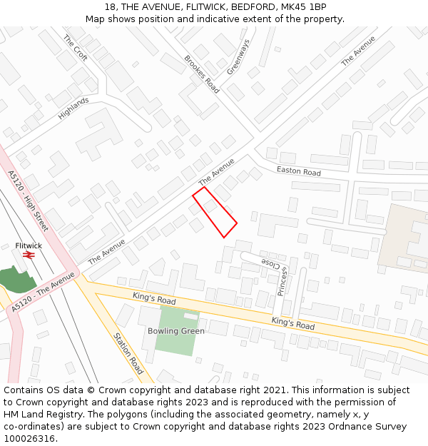 18, THE AVENUE, FLITWICK, BEDFORD, MK45 1BP: Location map and indicative extent of plot