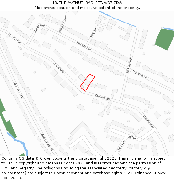 18, THE AVENUE, RADLETT, WD7 7DW: Location map and indicative extent of plot