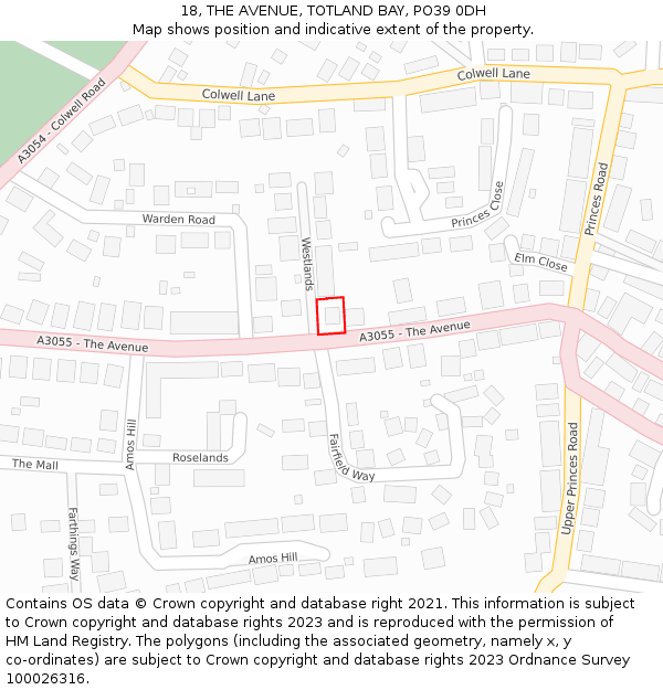 18, THE AVENUE, TOTLAND BAY, PO39 0DH: Location map and indicative extent of plot