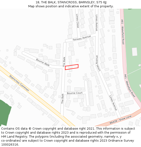 18, THE BALK, STAINCROSS, BARNSLEY, S75 6JJ: Location map and indicative extent of plot