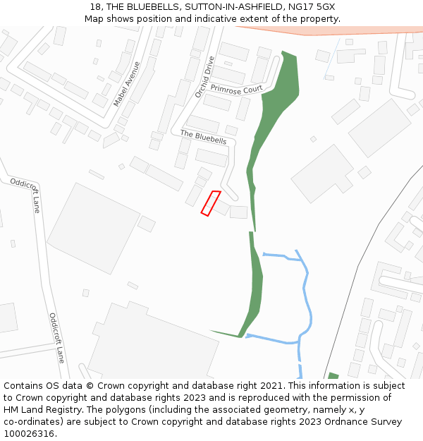 18, THE BLUEBELLS, SUTTON-IN-ASHFIELD, NG17 5GX: Location map and indicative extent of plot