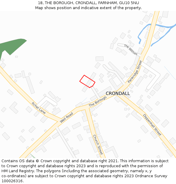 18, THE BOROUGH, CRONDALL, FARNHAM, GU10 5NU: Location map and indicative extent of plot