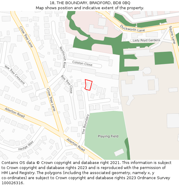 18, THE BOUNDARY, BRADFORD, BD8 0BQ: Location map and indicative extent of plot