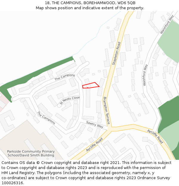 18, THE CAMPIONS, BOREHAMWOOD, WD6 5QB: Location map and indicative extent of plot