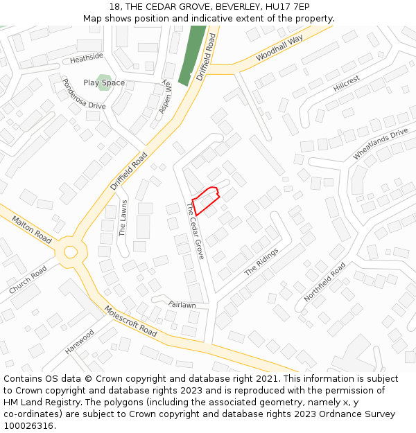 18, THE CEDAR GROVE, BEVERLEY, HU17 7EP: Location map and indicative extent of plot