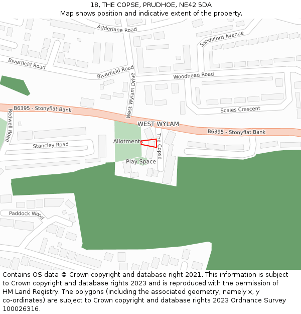 18, THE COPSE, PRUDHOE, NE42 5DA: Location map and indicative extent of plot