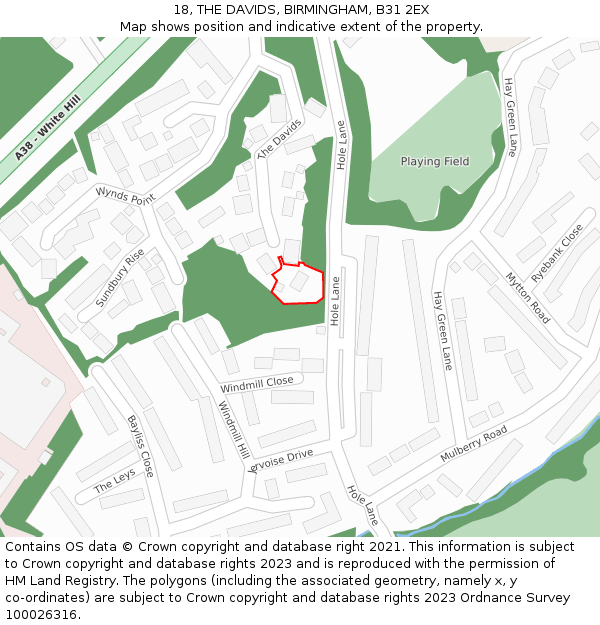 18, THE DAVIDS, BIRMINGHAM, B31 2EX: Location map and indicative extent of plot