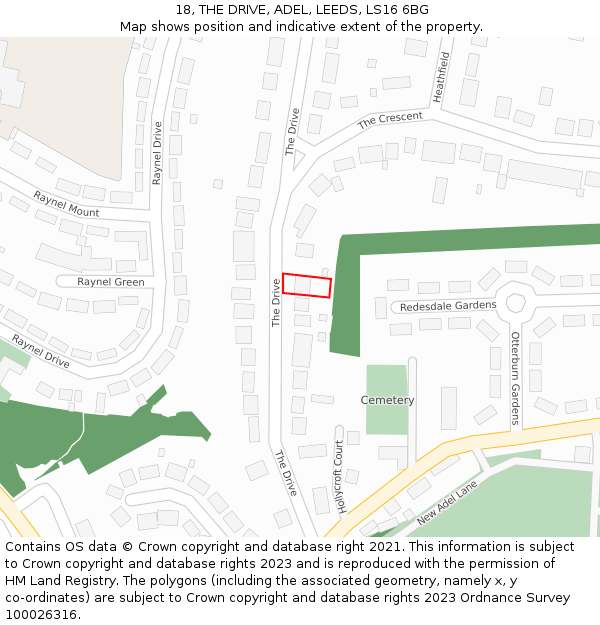 18, THE DRIVE, ADEL, LEEDS, LS16 6BG: Location map and indicative extent of plot