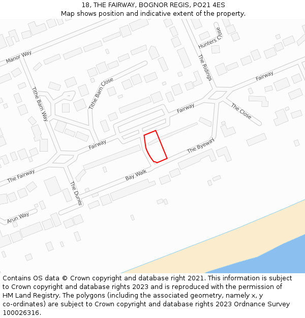 18, THE FAIRWAY, BOGNOR REGIS, PO21 4ES: Location map and indicative extent of plot