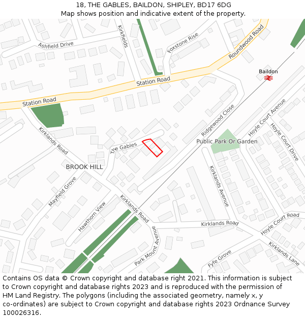 18, THE GABLES, BAILDON, SHIPLEY, BD17 6DG: Location map and indicative extent of plot