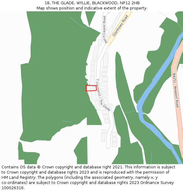 18, THE GLADE, WYLLIE, BLACKWOOD, NP12 2HB: Location map and indicative extent of plot